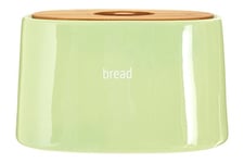 Premier Housewares Bread Bin Bamboo Lid Biscuit Tins Storage Tapered Dolomite Bread Basket Green Biscuit Jar Bread Storage 19 cm x 33 cm x 22 cm