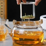 Large Glass Teapot 1000ml Clear Tea Kettle With Bamboo Handle For Home