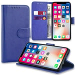 ASD Accessories iPhone XS/Max Wallet Flip Case - Leather Premium Folio Phone Cover [Kickstand] [Cash & Card Slots] [Magnetic Closure] Wireless Charging Compatible Real Leather For iPhone XS/Max Blue