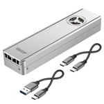 Veetop M.2 NVME SSD Enclosure USB3.1 Gen2 Type C 10Gbps to NVME PCIE M-Key B+M Key Hard Drive Case Build-in Fan Cooler Compatible for M.2 PCIE NVME SSD 2230/2242/2260/2280(Aluminum Silver)