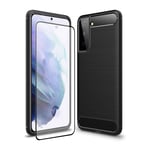 Olixar Case with Screen Protector for Samsung Galaxy S21, Stylish 2 in 1 Protection - Defend your Phone & Screen from Drops, Shocks and Scratches - Olixar Sentinel - Black