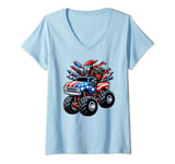 Womens Ninja Riding Monster Truck 4th Of July Independence Day V-Neck T-Shirt