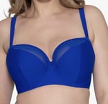 Curvy Kate Sheer Class Bandeau Bikini Top Underwired Blue Size 32HH Brand New