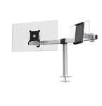 Durable Dual Monitor Mount Pro for 1 Screen & 1 Tablet - Dual Arm Monitor & Tablet Stand with Through Bolt for Desk Mounting - VESA 75/100 - For 21 - 27 Inch Screens & 7 - 13 Inch Tablets