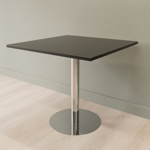Cafébord kvadratiskt med runt pelarstativ, Storlek 60 x 60 cm, Bordsskiva Svart, Stativ Polerat rostfritt