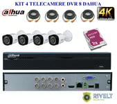 Kit Xvr 8 Canaux 5 Mp Dahua 4 Caméras 4 Mp Disque Dur 1 Tera 4 Câbles 30 Mt P2p