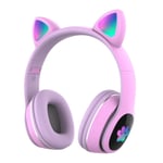 Over Ear Music Casque sans fil Casque de chat brillant 7 lumières respiratoires de couleur, Mauve