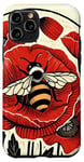 Coque pour iPhone 11 Pro Abeille coquelicot rouge rétro vintage pour amateurs d'abeilles