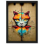 Doppelganger33 LTD Vibrant Symmetrical Street Art Mural Graffiti Cat Artwork Framed A3 Wall Art Print