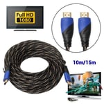 Câble AV 1.4 1080P HD plaqué or 3D, 10m-15m de Long, compatible HDMI, nouvelle connexion, câbles mâles tress