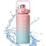 Newaner Gourde 2 litres - Bouteille d'eau graduée - Sans BPA - Anti-fuite, légère et réutilisable - Convient pour le sport, la perte de poids, l'extérieur, le fitness, la randonnée (rose)