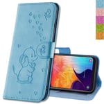 MRSTER Galaxy A20e Case, Samsung A20e Case Wallet PU Leather Magnetic Flip Case Cute Elephant Embossing Cover Card Slots with Stand for Samsung Galaxy A20e. RZ Elephant Blue