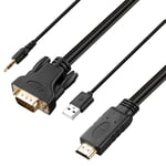 HDMI to VGA Cable,KUYiA HDMI to VGA Converter Cable(Male to Male) with USB Power and Audio Cable 1.8m Compatible for Mac Computer, Desktop, Monitor, Projector,Laptop HDTV and more(black)