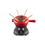 Le Creuset Enamelled Cast Iron Fondue Set, With Adjustable Burner and 6 Forks, For Cheese/Chocolate/Meat, 1.6 Litres, Cerise, 60020000602460