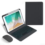 Taiwo Lighting Keyboard Case Compatible for iPad 10.2" 2019, [QWERTY Layout] - 7 Colors Backlit, Ultra-Thin PU Leather Silicon Rugged Shock Keyboard Stand Case with Pencil Holder,Black B