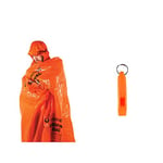 Lifesystems Windproof And Waterproof Orange Survival Bag For 1 to 2 Persons & Echo Whistle With Lanyard For The Outdoors, Camping And Walking