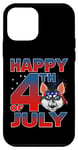 Coque pour iPhone 12 mini Siberian Husky Dog American Flag Glasses Happy 4th Of July