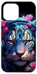 Coque pour iPhone 14 Pro Max Cute Anime Gamer Tigre Gaming Casque Rose Fleurs Art