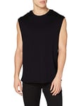 Urban Classics Men's Sleeveless T-Shirt Workout Vest with Round Neckline and Rolled Hems, Loose Tank Top, 100% Jersey Cotton, Black, Size: Small