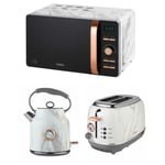 Tower White Marble & Gold Digital Microwave Bottega Kettle and 2 Slice Toaster