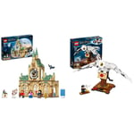 LEGO 76398 Harry Potter Hogwarts Hospital Wing Castle Toy for Girls and Boys with Clock Tower & 75979 Harry Potter Hedwig the Owl Figure, Collectible Toy, Room Décor Model with Moving Wings