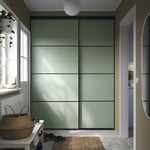 IKEA IKEA SKYTTA / BOAXEL reach-in garderob med skjutdörrar, svart metall/mehamn ljusgrön, 177x65x240 cm, cm 177x65x240 cm