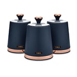 Tower T826131MNB Cavaletto Set of 3 Storage Canisters for Tea/Coffee/Sugar, Steel, Midnight Blue and Rose Gold