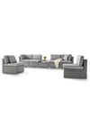 ORLANDO Black 6 Seater PE Rattan Outdoor Garden Modular Sofa Set with Glass Topped Coffee Table and Grey Cushions