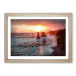Big Box Art Twelve Apostles in Victoria Australia in Abstract Framed Wall Art Picture Print Ready to Hang, Oak A2 (62 x 45 cm)