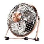 AirArtDeco USB Fan, 4 Inch (10 cm) Mini USB Desk Fan with Metal Shell, Aluminum Blades, 360° Rotation, On/Off switch, Ideal for Office, Home, Dorm, Library and Outdoor Travel - Copper
