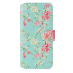 32nd Floral Series 2.0 - Design PU Leather Book Wallet Case Cover for Apple iPhone 12 Pro Max (6.7"), Designer Flower Pattern Wallet Style Flip Case With Card Slots - Spring Blue