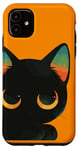 Coque pour iPhone 11 Silhouette de chat rétro mignon regardant un graphique vintage noir