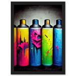 Colour Spray Paint Graffiti Cans Street Illustration Artwork Framed Wall Art Print A4
