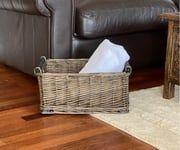 Kitchen Log Fireplace Wicker Storage Basket With Handles Xmas Empty Hamper Basket White,Large 45 x 35 x 20 cm