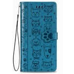VGANA Case Compatible for Sony Xperia 5 II, Leather Wallet Cover Cat and Dog Series Pattern Cute Embossed with Card Solt Phone Shell. Blue