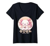 Womens Kawaii Axolotl Boba Anime Axolotl Loving Bubble Tea Neko V-Neck T-Shirt