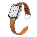 Apple Watch 45mm Series 9 Smalt armband i äkta läder, cognac