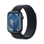 Apple Watch Series 9 (45 mm GPS) Smartwatch avec boîtier en aluminium et Boucle Sport minuit. Suivi de l’activité physique, apps Oxygène sanguin et ECG, écran Retina toujours activé, neutre en carbone