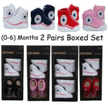 Infant Baby Allstar Converse Booties Slip On Socks 2 Pairs Gift Boxed 0-6 Months