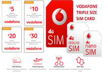 VODAFONE SIM CARD PAY AS YOU GO  MICRO & STANDARD UNLIMITED CALLS & SMS 7gb DATA