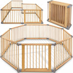 KIDUKU® Barrière de sécurité gris Parc bébé XXL 7,2 mètres, pliant, porte inclus, à 8 pièces, forme individuelle selon votre choix