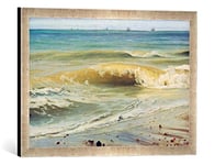 'Image encadrée de Johann Wilhelm SCHIRMER "La mer tempête Impression d'art dans le cadre de haute qualité Photos fait main avec Extrême-Orient Bateaux sur la côte de la normandie,, 60 x 40 cm, argent Raya