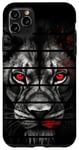 Coque pour iPhone 11 Pro Max Lion rétro noir blanc lumineux yeux rouges art zoo réaliste