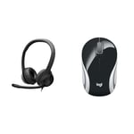 Logitech H390 Wired Headset for PC/Laptop, Stereo Headphones with Noise Cancelling Microphone, Black & M187 Ultra Portable Wireless Mouse, 2.4 GHz with USB Receiver, 1000 DPI Optical Tracking