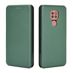 HAOTIAN Case for Motorola Moto G9 Play Flip Wallet Cover with [Card Slots], Anti-Scratch Carbon Fiber PC + Shockproof TPU Inner Protective + Ring Stand Holder. Green