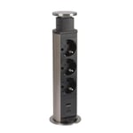 Legrand, Incara Tower 60 654974 Prise encastrable avec système de Levage 2 x USB (A+C), 3 x Prises, 2P+E, diamètre : 60 mm, Profondeur d'encastrement : 356,5 mm, 15 W, Aluminium/Noir