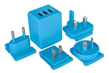 Juice Travel Charger with Multi Country Adapters - Fast Charge for Tablets & Smartphones (Blue)
