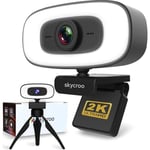 SKYCROO | Webcam pour PC + Trepied Camera Ordinateur 2K + Micro Accessoire Bureau Gaming LED Series Mini Video Caméra HD Pro  121