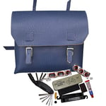 Bike Repair Set: Large Leather Bag, Multi-tool, Puncture Repair Kit MADE IN UK Blue