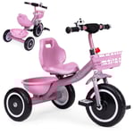 Trehjuling med halkfria grepp, klocka, korg, rosa, ECOTOYS